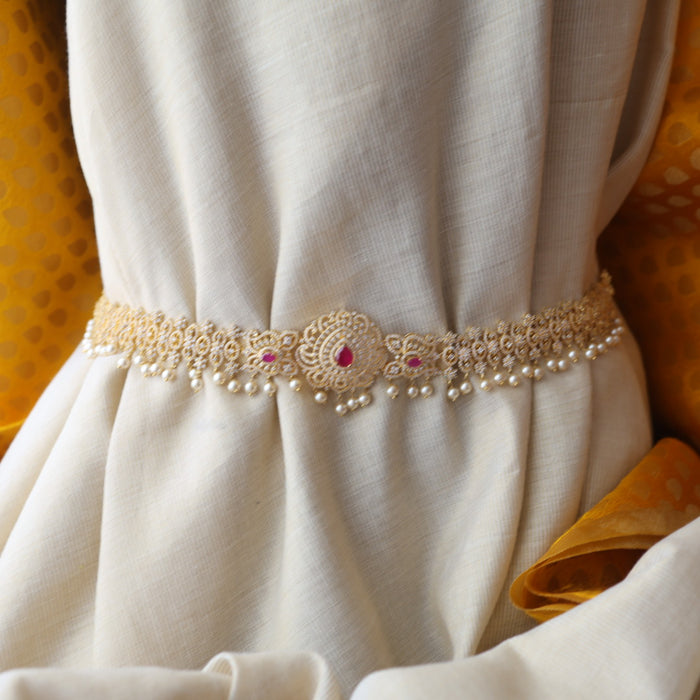 Heritage gold and plated ruby white stone waistchain HW32881