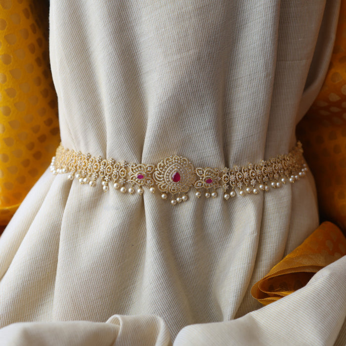 Heritage gold and plated ruby white stone waistchain HW32881