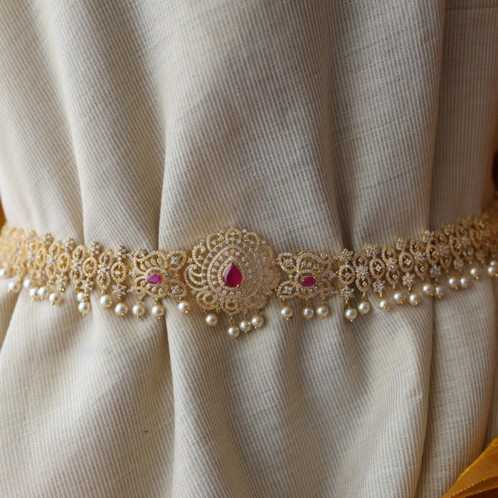 Heritage gold and plated ruby white stone waistchain HW32881
