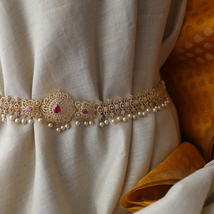 Heritage gold and plated ruby white stone waistchain HW32881
