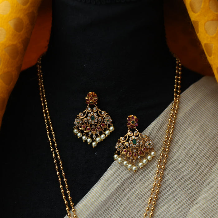 Antique pendant long necklace with earrings PEN115