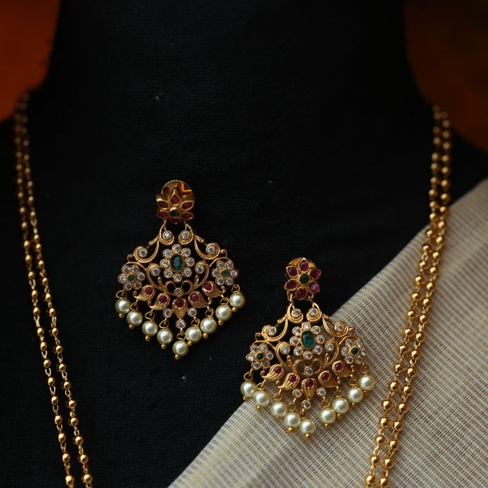 Antique pendant long necklace with earrings PEN115