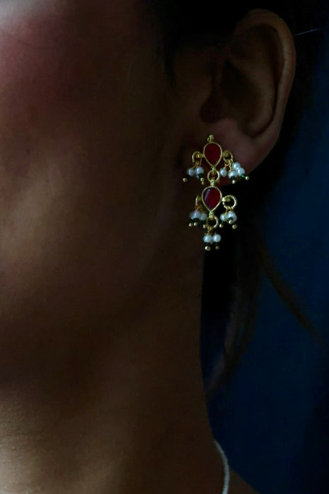 Minimal kundan ruby stone short necklace with earrings MS995