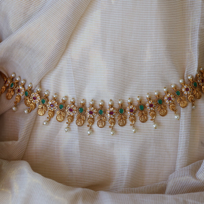 Antique ruby stone and pearl design waistchain AW07890