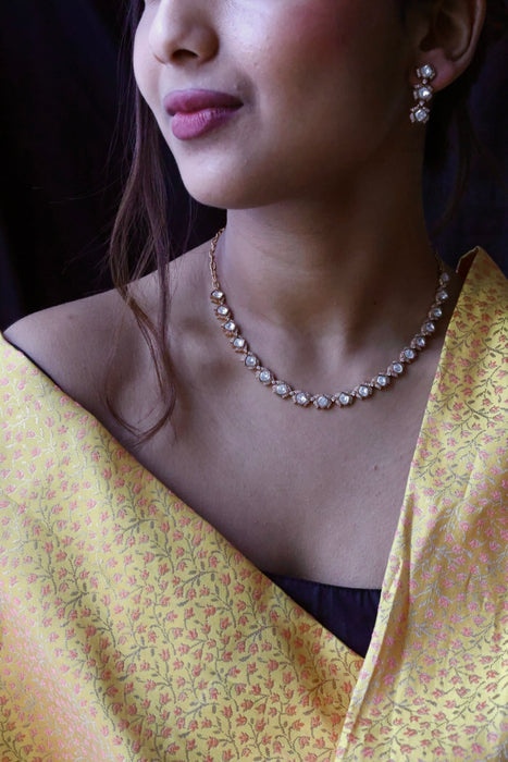 Minimal kundan choker necklace with earrings MS895