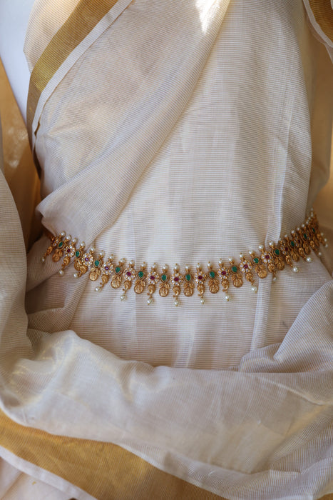 Antique ruby stone and pearl design waistchain AW07890