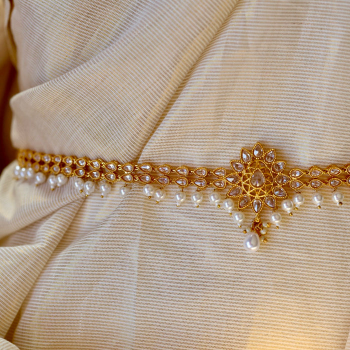 Antique gold stone and pearl design waistchain AW7991