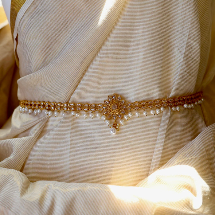 Antique gold stone and pearl design waistchain AW7991