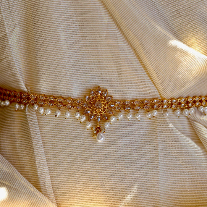 Antique gold stone and pearl design waistchain AW7991