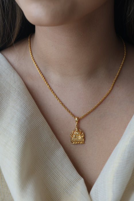 Heritage gold plated simple lakshmi pendant short chain HC3231