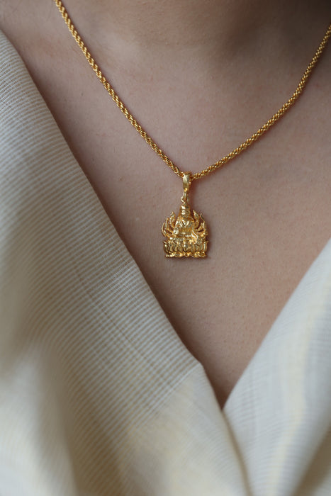Heritage gold plated simple lakshmi pendant short chain HC3231