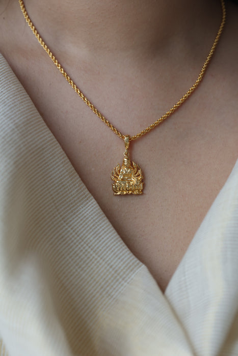 Heritage gold plated simple lakshmi pendant short chain HC3231