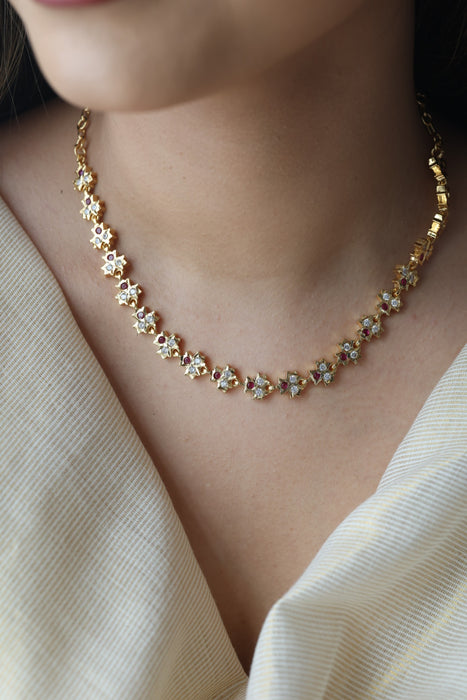 Heritage gold plated ruby white stone short necklace H7466