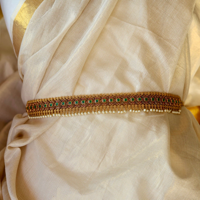 Antique ruby stone and pearl design waistchain AW5643