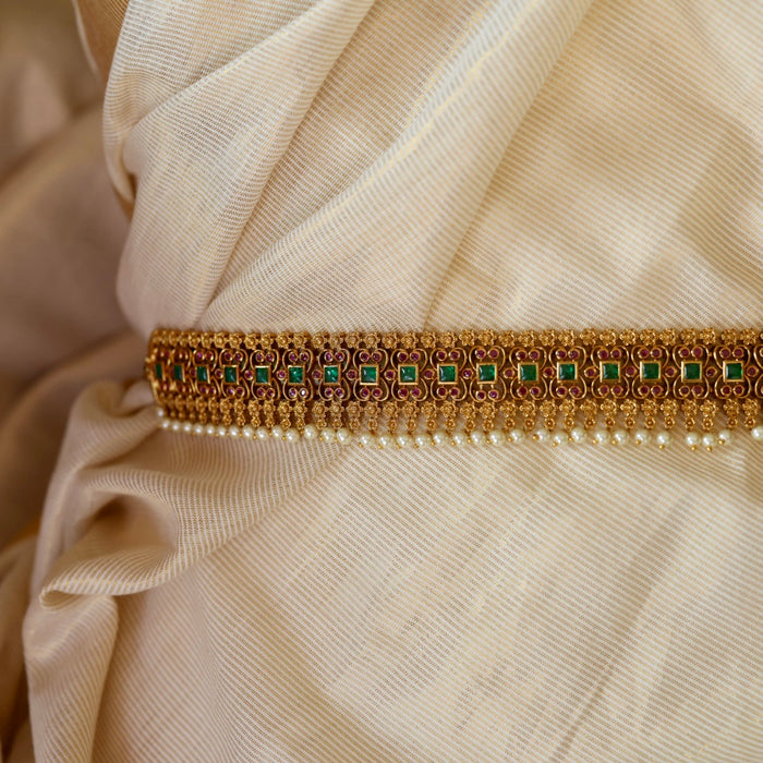 Antique ruby stone and pearl design waistchain AW5643