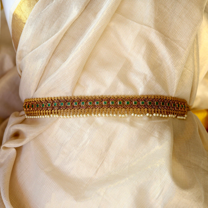 Antique ruby stone and pearl design waistchain AW5643