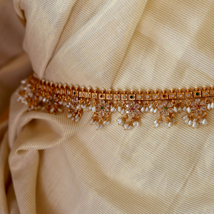 Antique ruby stone and pearl design waistchain AW4311
