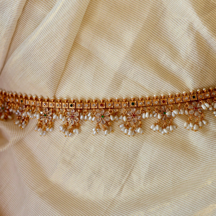 Antique ruby stone and pearl design waistchain AW4311