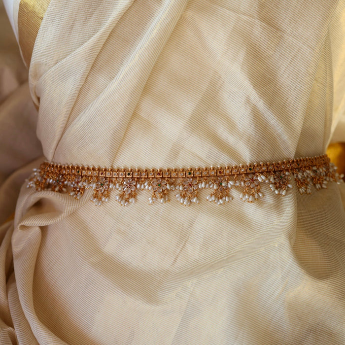 Antique ruby stone and pearl design waistchain AW4311
