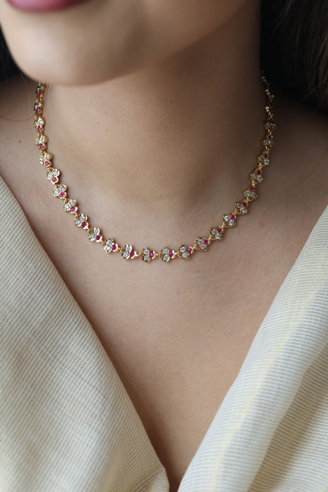 Heritage gold plated ruby white stone short necklace H9778