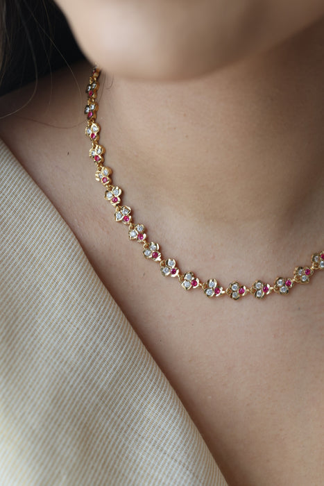 Heritage gold plated ruby white stone short necklace H9778