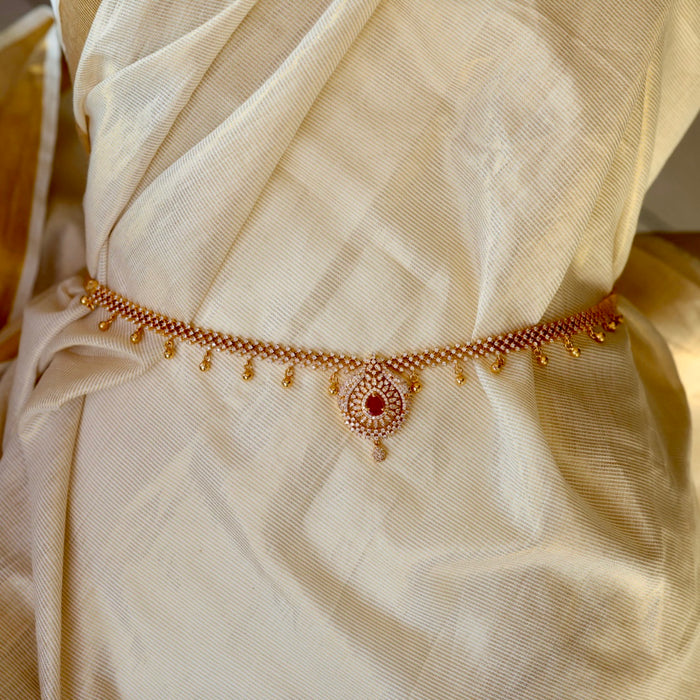 Heritage gold plated cz ruby white stone waistchain HW5911