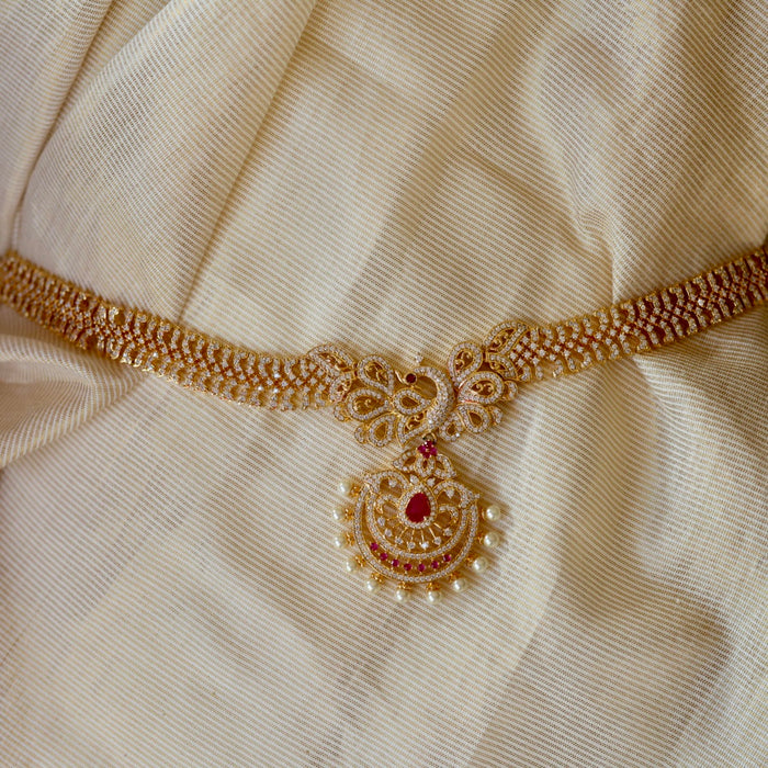 Heritage gold plated cz ruby white stone waistchain HW5555
