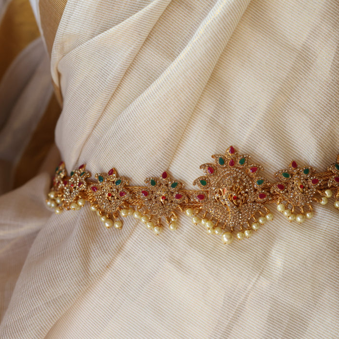 Antique ruby stone and pearl design waistchain AW012344