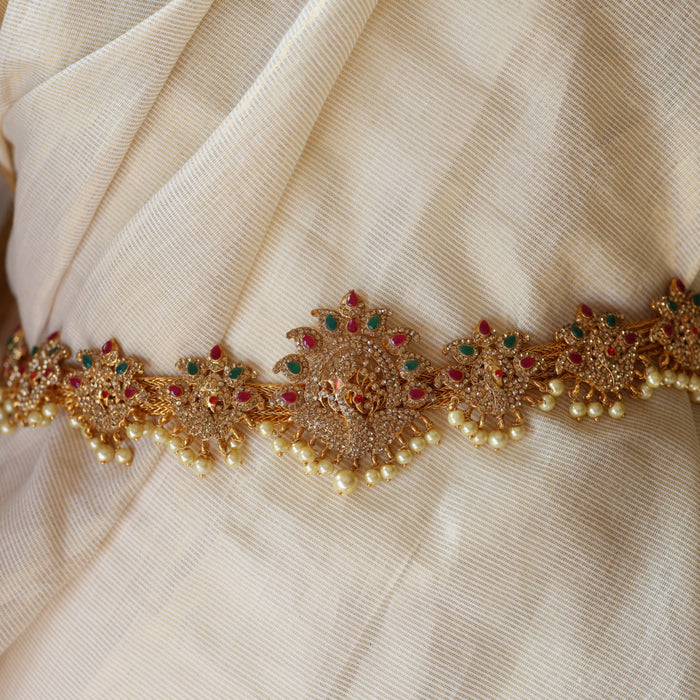 Antique ruby stone and pearl design waistchain AW012344