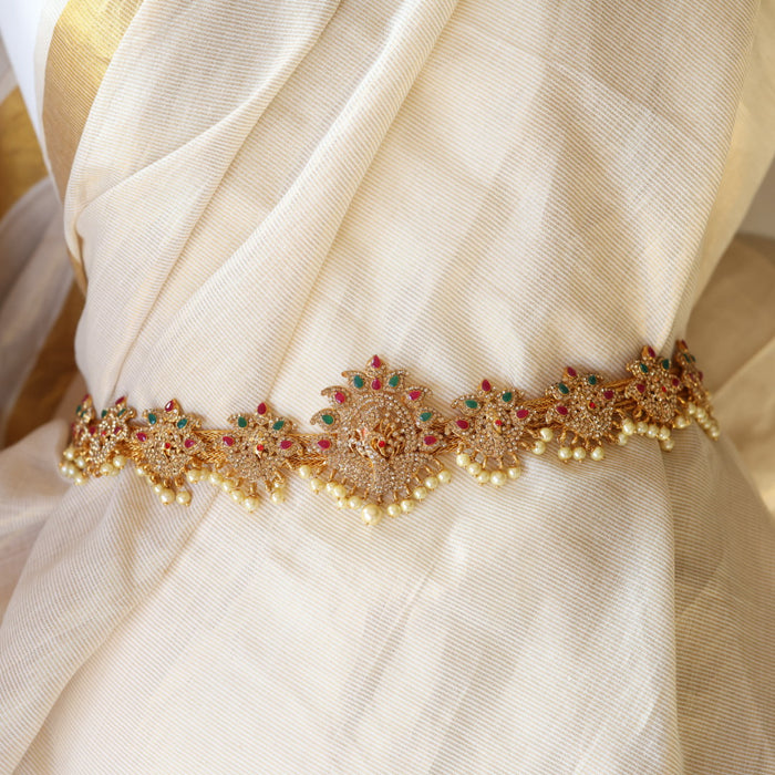 Antique ruby stone and pearl design waistchain AW012344