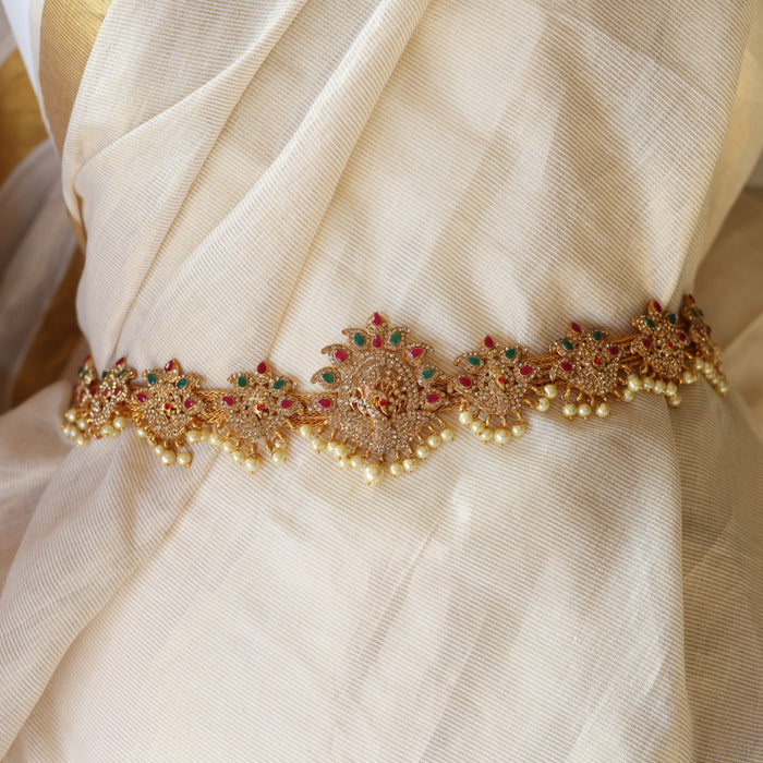 Antique ruby stone and pearl design waistchain AW012344