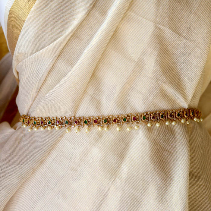 Antique ruby stone and pearl design waistchain AW1344