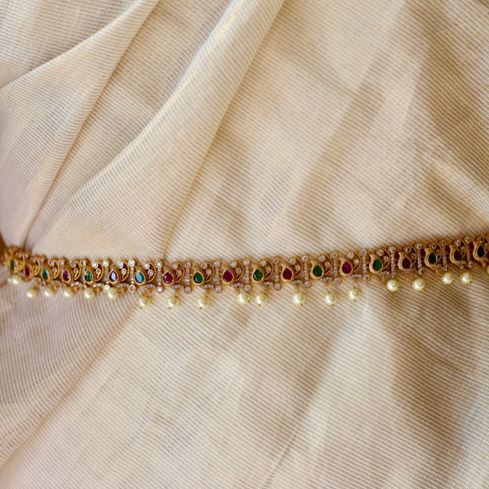 Antique ruby stone and pearl design waistchain AW1344