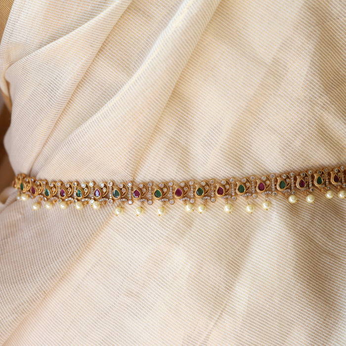 Antique ruby stone and pearl design waistchain AW1344