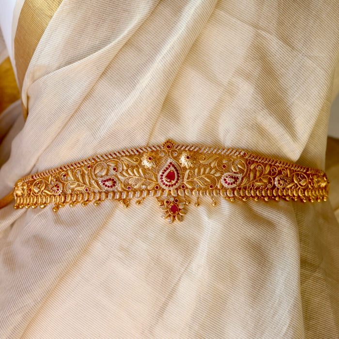 Heritage gold plated cz ruby white stone waistchain HW5557