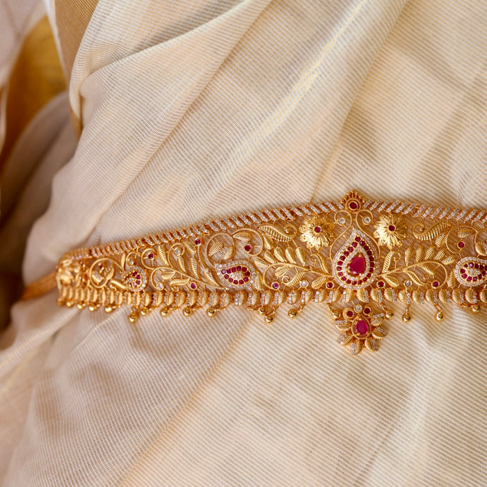 Heritage gold plated cz ruby white stone waistchain HW5557