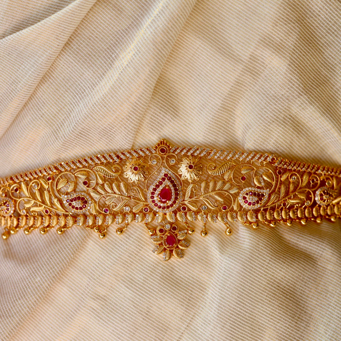Heritage gold plated cz ruby white stone waistchain HW5557
