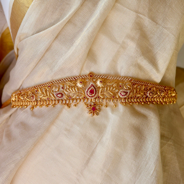 Heritage gold plated cz ruby white stone waistchain HW5557