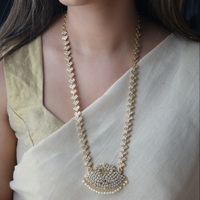 Heritage gold plated white stone padakam long necklace HP6212