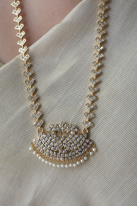 Heritage gold plated white stone padakam long necklace HP6212