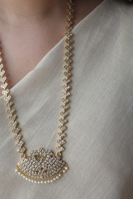 Heritage gold plated white stone padakam long necklace HP6212