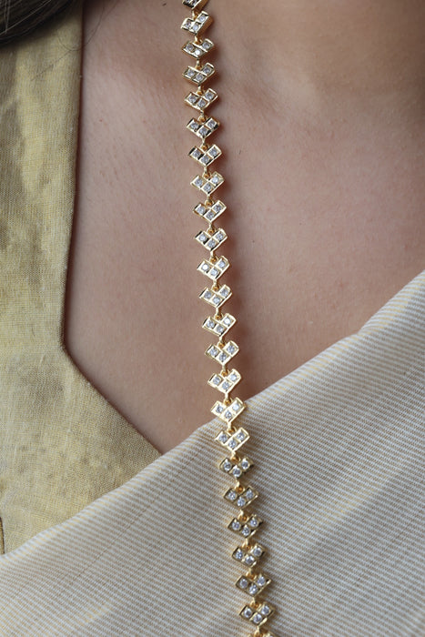 Heritage gold plated white stone padakam long necklace HP6212
