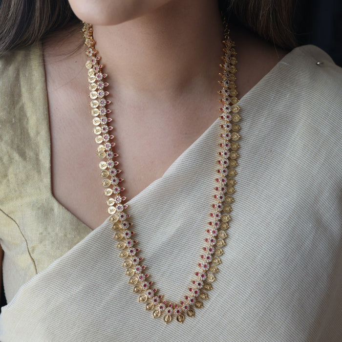 Heritage gold plated ruby white stone coin design long necklace HL6212