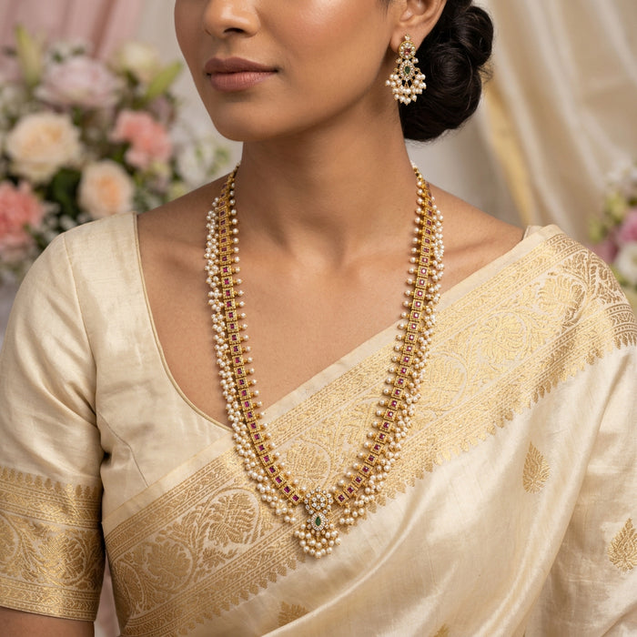 Antique pearl long necklace with earrings LL02344