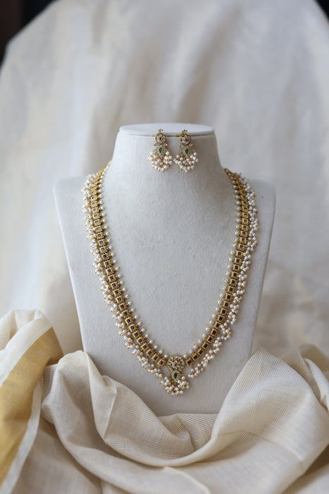 Antique pearl long necklace with earrings LL02344