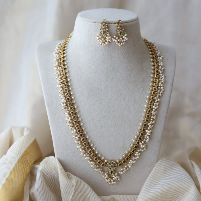 Antique pearl long necklace with earrings LL02344