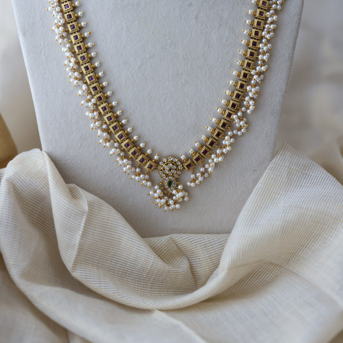 Antique pearl long necklace with earrings LL02344
