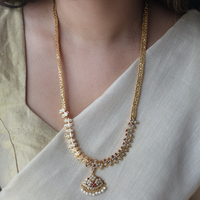 Heritage gold plated padakam design long necklace HL7562