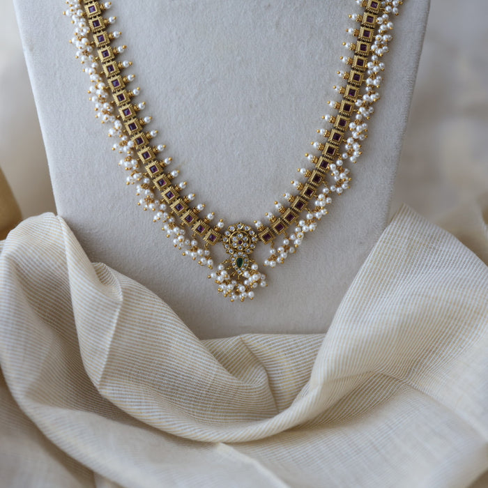 Antique pearl long necklace with earrings LL02344