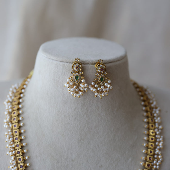Antique pearl long necklace with earrings LL02344